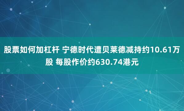 股票如何加杠杆 宁德时代遭贝莱德减持约10.61万股 每股作价约630.74港元
