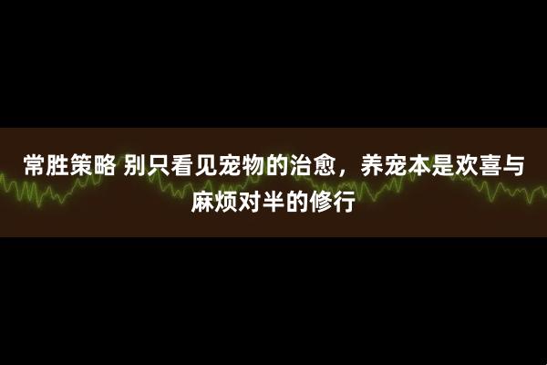 常胜策略 别只看见宠物的治愈，养宠本是欢喜与麻烦对半的修行